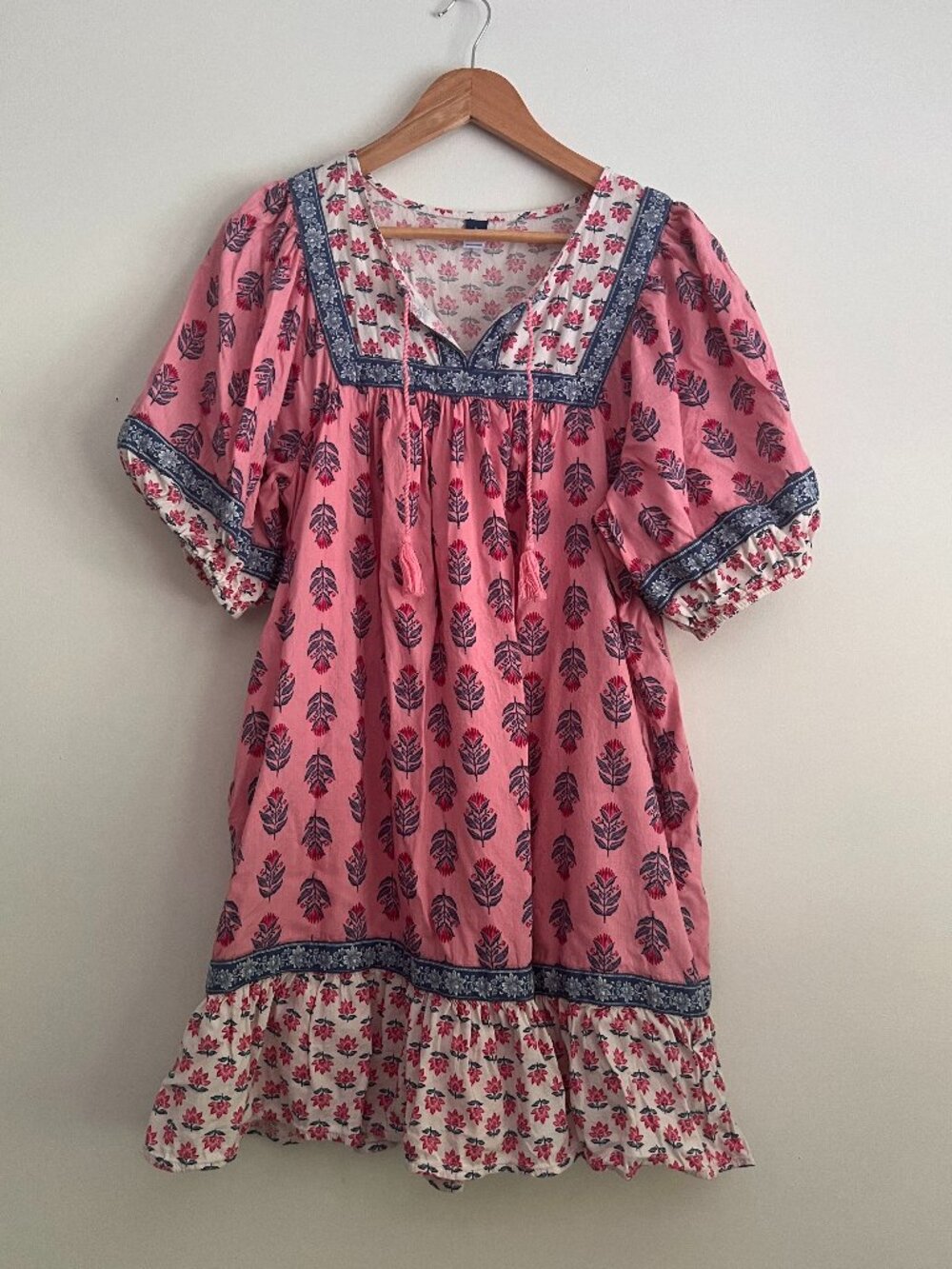 Old Navy Floral Peasant Puff Sleeve Mini Dress Pink Blue